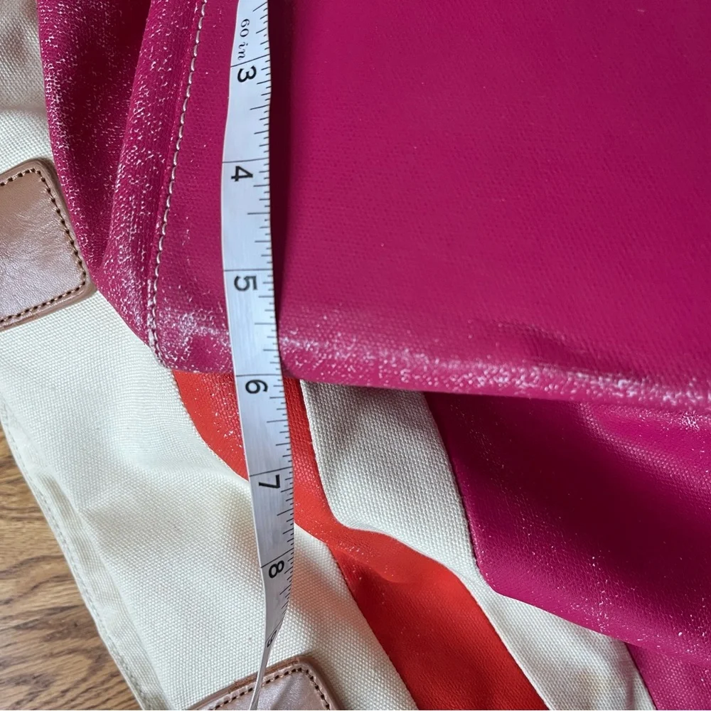 Tory Burch Pink and Cream Canvas Tote Bag